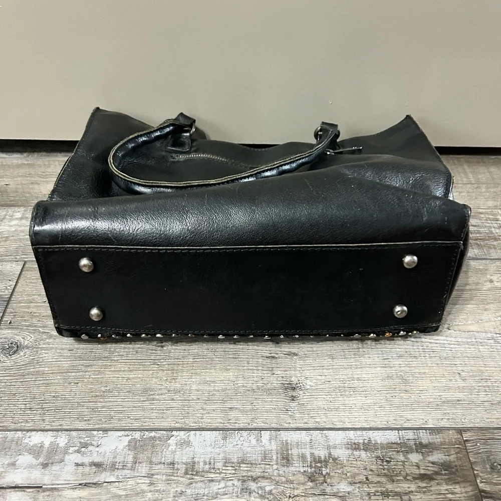 Patricia Nash Zancona Tote handbag featured with silver gold & bronze studs blk